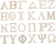 Totority Greek Learning Toys 48pcs Wooden Alphabet Tiles Number Crafts Educational Toy Set for Boys and Girls Cardboard Letters Block Letters