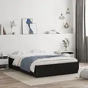 King Size Bed Frame with Drawers, Black 135 x 190 cm, Engineered Wood Platform Bed Frame with Storage, Sturdy Plywood Slats, Modern Bedroom Furniture, Mattress Not Included