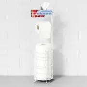 White Toilet Paper Holder Stand with Shelf Free Standing Bathroom Tissue Hold...