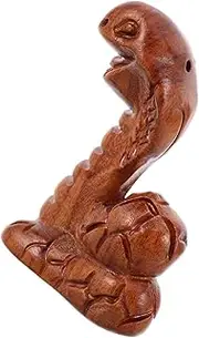 TOPPERFUN Hand Carved Wood Snake Sculpture Decorative Chinese Zodiac Figurine for Home Elegant Desktop Ornament for Year Snake Craft