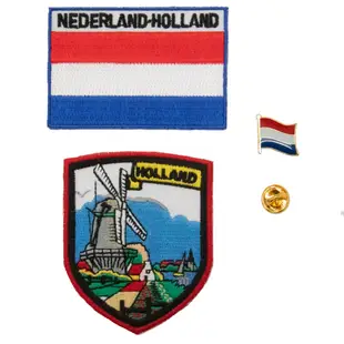 臂章補丁燙布貼 三件組風車村桑斯安斯地標 ＋ 荷蘭國旗刺繡+ 別針 徽章 刺繡補丁 布貼 裝飾布貼 (6折)