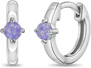 [In Season Jewelry] 925 Sterling Silver Single Prong Set Simulated Opal Huggie Hoop Earrings For Little Girls and Preteens - Small Simulated Opal Hoop Earrings For Young Girls