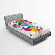 Ambesonne Soccer Fitted Sheet, Colored Splashes All Over Soccer Balls Score World Cup Championship Athletic, Bed Cover with All-Round Elastic Deep Pocket for Comfort, Twin XL Size, Magenta Orange