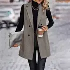 Womens Sleeveless Waistcoat Plain Open Front Jacket Casual Blazer Duster Coat