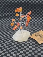 AMBER BONSAI 3" TREE Of LIFE ON QUARTZ CRYSTAL BASE