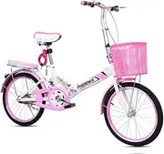 WWCEEM 20 Inch Folding Bike Pink Bicycle Ladies Bicycle Bicycle Adult Pedal Bicycle Female Student Practicing