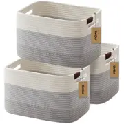 DelSol 3PCS Cotton Rope Basket Blanket Storage Laundry Clothes Home Organizer White & Gray