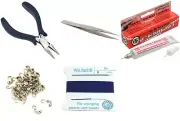 Bead Tip Kit - Pliers, Tweezers, Cement, 30 Bead Tips & Dark Blue Bead Cord #6