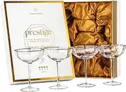 Small 5 oz Octagonal Prestige Coupe Glasses with Golden Rims for Cocktails and Champagne | Set of 4 | Crystal Long Stemmed Glassware for Espresso Martini, Daiquiri, Cosmopolitan, Gimlet