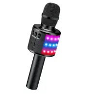bonoak Bluetooth wireless karaoke microphone w/LED lights with speaker black
