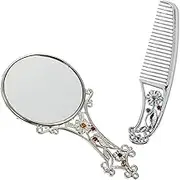 1Set Portable Mini Vanity Mirror with Vintage Floral Design Elegant Handheld Makeup Mirror and Comb Compact High Definition Cosmetic Mirror for Travel and Daily Use