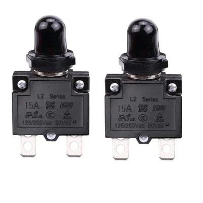 15 Amps Push Button Circuit Breakers, AC 125/250V DC 50V Thermal Overload Pro...