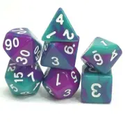 New 7 Piece Polyhedral The Joker Blend Purple Green Dice Set W/ Dice Bag D&D