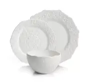 Laurie Gates Madeira Heritage 3-Piece Place Setting, Durastone Stoneware, White