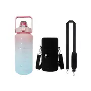 2L Water Bottle Straw Cup Motivational Drink Flask Time Markings with Sleeve - Pink