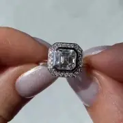 1.89 TCW Asscher Cut Moissanite Halo Bezel Engagement Ring 14K Solid White Gold