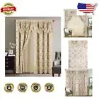 Elegant Jacquard Window Treatments - Beige Curtain Set with Tie Backs & Valance