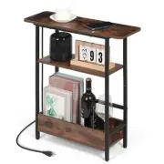 Narrow Side Table with Charging Station, 3-Tier Slim End Table Modern Sofa