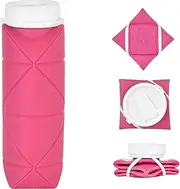 Collapsible Water Bottle Leakproof Valve BPA Free Silicone Foldable Water Bottle for Gym Camping Sports Lightweight Travel Bottle (Pink)