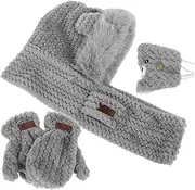 [BESPORTBLE] Fashionable One-Set Hat Scarf Mask Gloves Bear Ears Design Warm Windproof for Outdoor Grey
