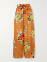[Zimmermann] Zimmermann - + Net Sustain Alight Floral-print Organic Silk-satin Wide-leg Pants - Brown - 3 3 Brown
