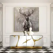 Large Abstract Deer Oil Painting on Canvas and Hand-painted Stag Canvas painting Wall Art Modern Animal Painting for Living Room Bedroom decoration gift