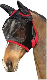 Hy BHB Equestrian Mesh Half Mask with Ears (UK Size: X Full) (Black/Red)