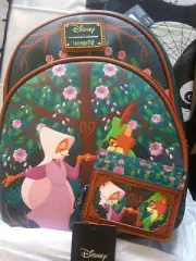 NWT Loungefly Disney Robin Hood Floral Mini Backpack with matching Card Holder