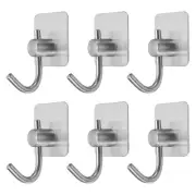 6pcs Self Adhesive Wall Hooks Stainless Steel Towel Closet Hooks, Silver