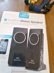 Merkury Amplified Stereo Speaker Black 3.5mm audio jack iPhone iPod MP3 Player