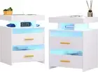 Nightstands Set of 2 with Charging Station: Smart Bedside Table with Usb/Wireles