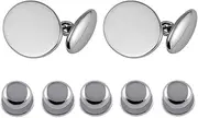 [Select Gifts] Sterling Silver Oval Chain Cufflinks Shirt Dress Studs Gift Set