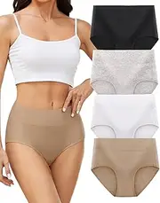 [VOENXE] Women's Cotton Underwear High Waisted Ladies Panties,Comfortable Stretchy Full Coverage Brief,Breathable Undies,4 Pack