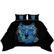 Native American Blue Wolf Coverlet