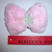 Dog collar slide bow dog hair bows pink pearls winter faux mink accessory