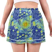 [RPLIFE] Swirling Night Sky Blue Ladies Pajama Shorts, Cute Light Weight Shorts for Women, Summer Pajamas Women