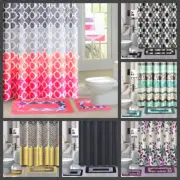 NEW 15PC PRINTED BATHROOM SET BATH MATS SHOWER CURTAIN HOOKS W/MATCHING MATS
