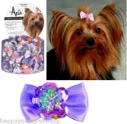 LOT 100 pc DOG"PIXIE"Grooming HAIR RIBBON BOW Iridescent Sequin &Bead Center