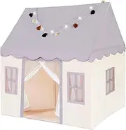 Large Kids Play Tent with Mat, XICEN Play Tent Indoor with Star Lights and Windows, Playhouse for Boys and Girls Aged 3+, Kid Tent with Mat Washable (Grey Top)