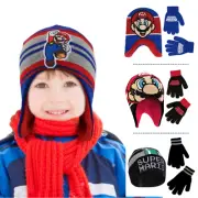 Nintendo Toddler Winter Hat and Kids Gloves Set, Super Mario Beanie Age 4-7