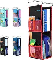 ABRA® 2 Shelf Hanging Locker Organizer for School, Work, Gym, Storage | Deep Shelves 6.5”x 9”| Eco-Friendly Fabric Healthy for Children (Black/Red)