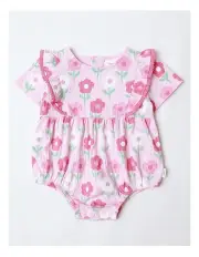 [Sprout] Cute Floral Crinkle Knit Bodysuit in Pink