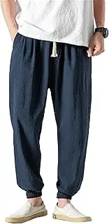 [Maiyifu-GJ] Men's Casual Cotton Linen Pants Lightweight Loose Yoga Jogger Pants Elastic Waist Drawstring Summer Trousers