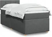 vidaxl Box Spring Bed with Mattress - King Single - Dark Grey Fabric - Pocket Spring Mattress - Includes LED Lights & USB Port for Bedroom - 203x107x100.5cm