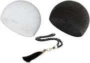 [ESERRA] Kufi Hats for Men Muslim, Prayer Cap, Handicraft Taqiyah, Taqiyah Cap, Muslim Tasbih 99 Beads, Muslim Prayer Beads