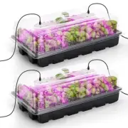 Seed Starter Tray with Lights, Mini Greenhouse Kit, Humidity Domes, 2-Pack