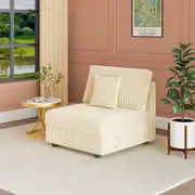 Advwin 1 Seater Armless Sofa Corduroy Modular Lazy Sofa Couch Modern Lounge Chair Free Combination with Cushion Beige