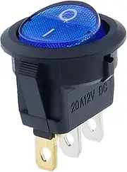 MGTCAR 4Pcs 12V/220V Led Switch 16A 12V Light Switch Power Switch Car Button Lights ON/Off 3pin Round Rocker Switch KCD1(Blue,12V)