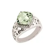 Sterling Silver 14K White Gold Plated Checker-Cut Green Quartz u0026 Diamond Gemstone Birthstone Ring Fine Jewelry Gift for Her
