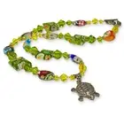 Artisan Sterling Silver Turtle Pedant Rainbow Swarovski Crystal Beaded Necklace